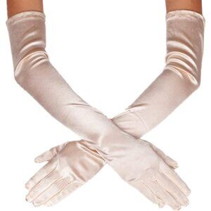 Women's Champagne Evening Long Satin Finger Gloves Halloween Wedding Party Prom